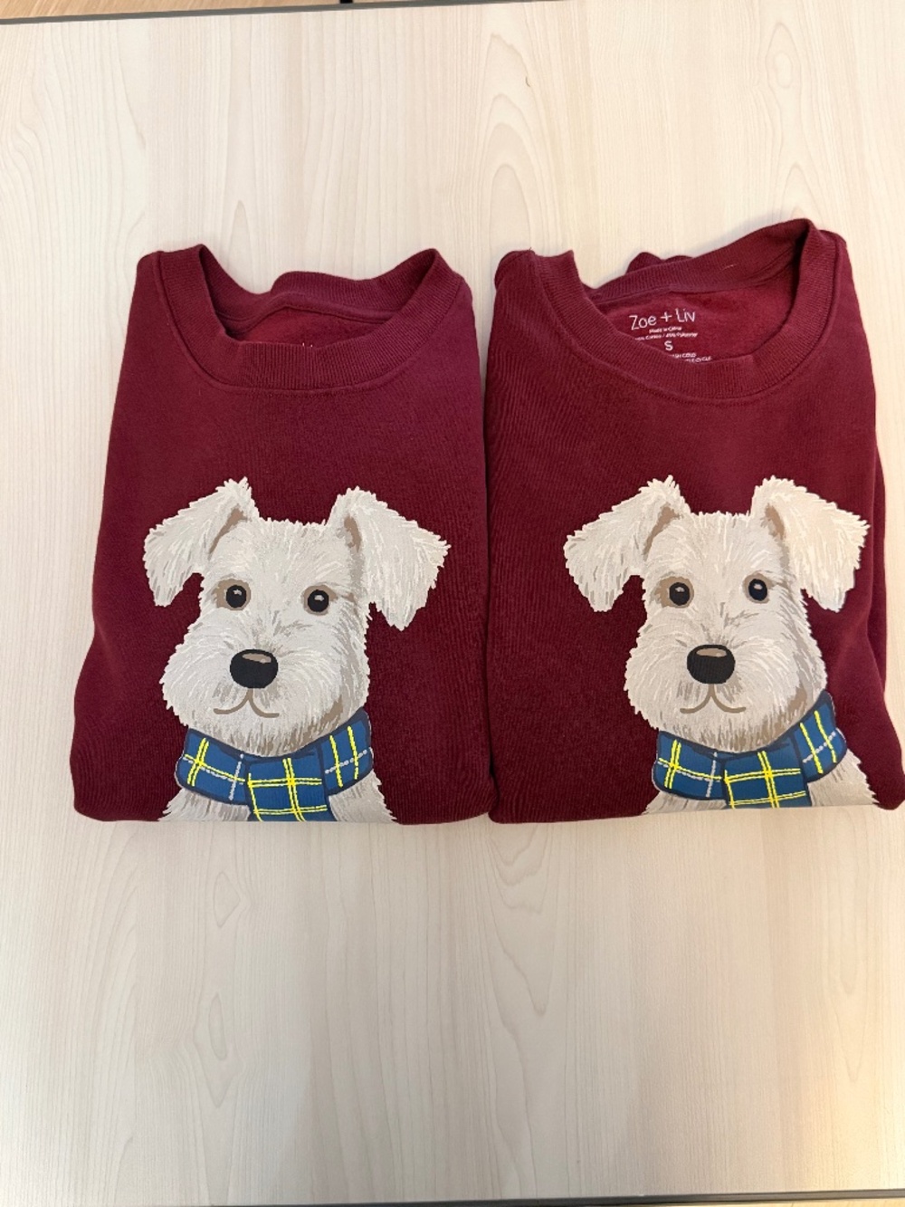 NEW Dog Lover Sweatshirt Bundle XS S Burgundy Terrier Cozy Set Zoe Liv  Set of 2